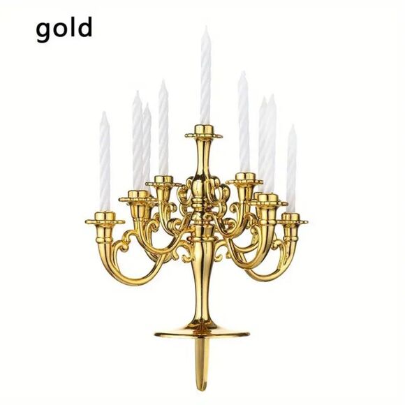 Gold Candelabra Candle Cake Topper for Birthdays, Weddings, Parties w candles - Picture 2 of 3